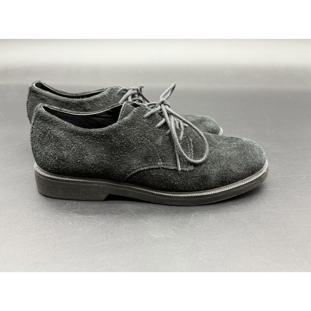 Lands' End Boys Suede Oxfords Size 2M Black Lace Up Dress Shoes School Uniform